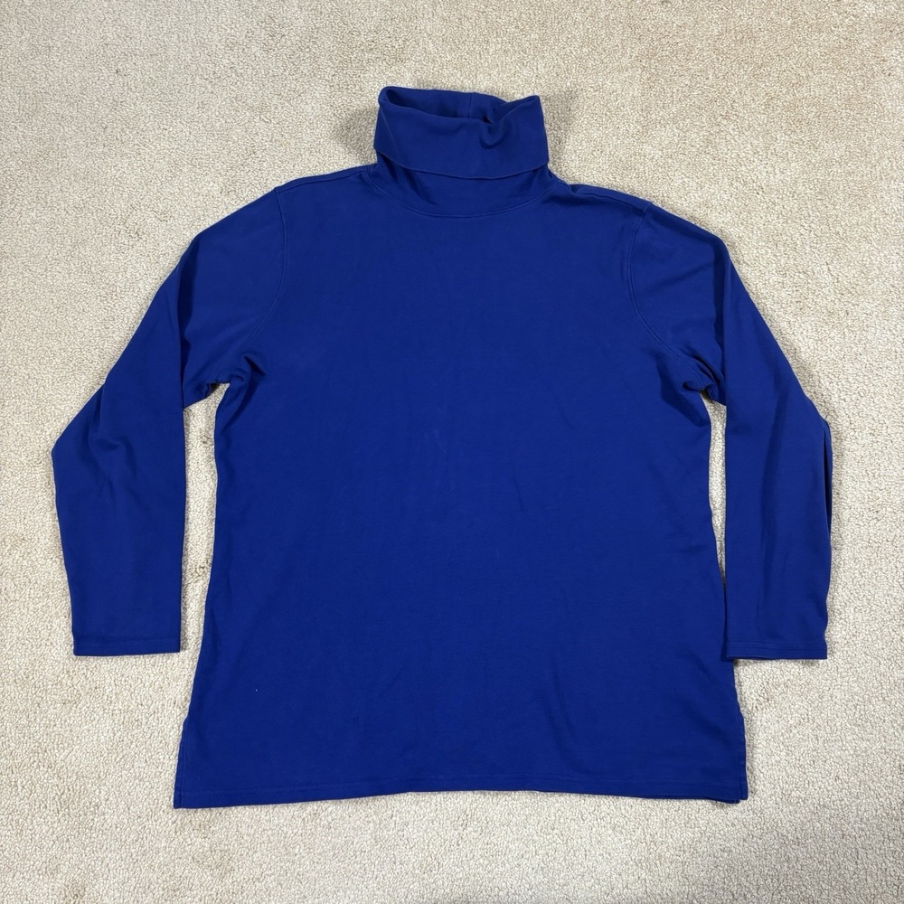 LL Bean Pullover Womens L Blue Casual Turtleneck Long Sleeve Cotton Shirt 514617